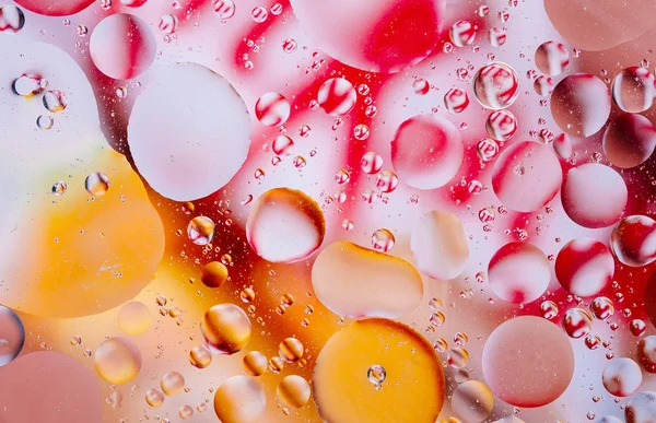 Acqua Olio Bolla Macro Astratto Fondo Flusso Liquido Rosso Arancio — Foto Stock