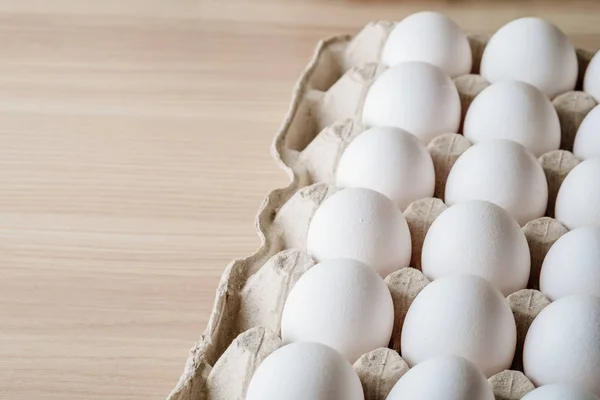 Many White Chicken Eggs Food Tray Box — Stock Photo, Image