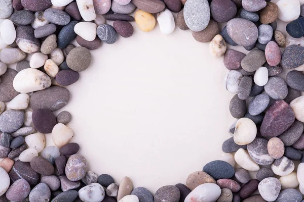 Varied Pebbles White Background Top View Rounded Frame — Stock Photo, Image