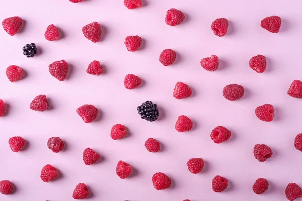 Frambuesa Bayas Jugosas Orgánicas Dulces Con Dos Moras Patrón Textura — Foto de Stock