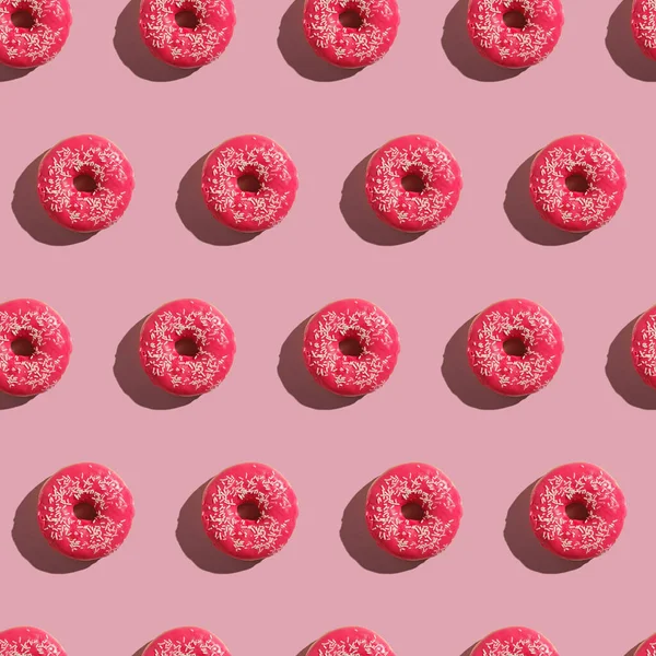 Rosa Donut Mit Streuseln Nahtloses Muster Süß Glasierte Dessertspeisen Auf — Stockfoto