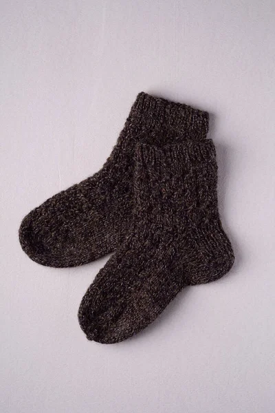 Černé Ručně Vyrobené Teplé Pletené Vlněné Ponožky Pár Pro Studenou — Stock fotografie