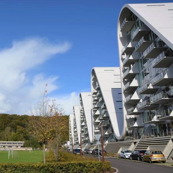 Vejle, Danimarka - 2020: Boelgen, Vejle Havn 'daki güzel mimari.