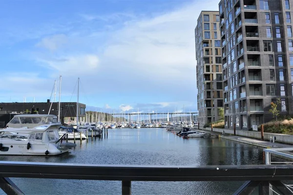 Vejle, Danimarka - 2020: Vejle Havn Bir yaz günü.