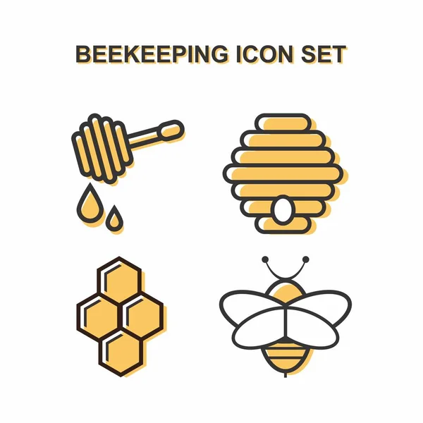 Conjunto de iconos de la apicultura. Conjunto de 4 iconos aislados sobre fondo blanco — Vector de stock