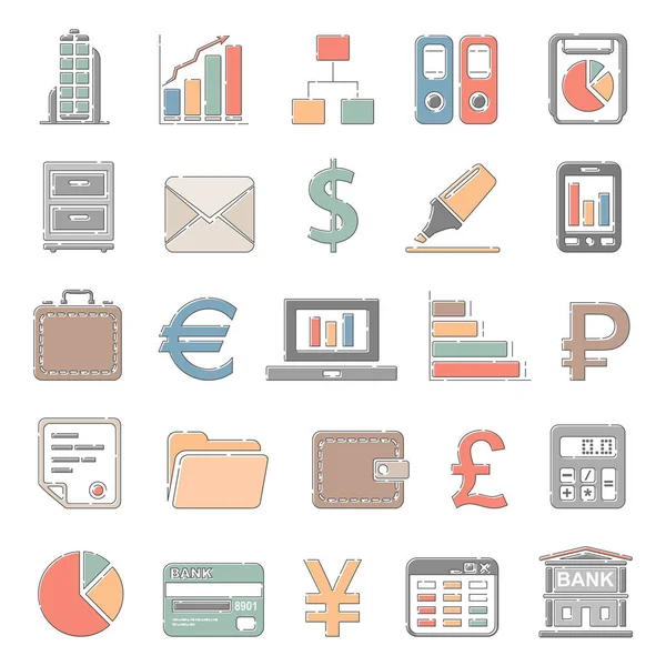 Overzicht Pictogrammen Met Kleuren Business Finance — Stockvector
