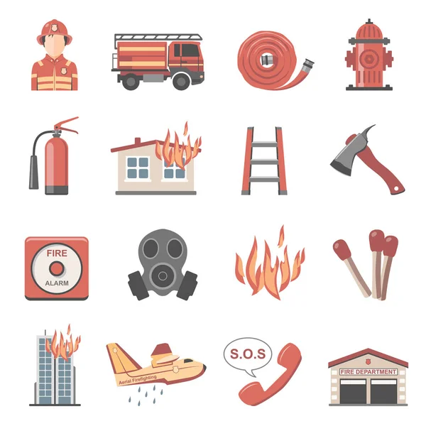 Conjunto Dieciséis Iconos Extinción Incendios — Vector de stock