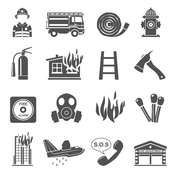 Черные Иконы Пожарное Оборудование — стоковый вектор