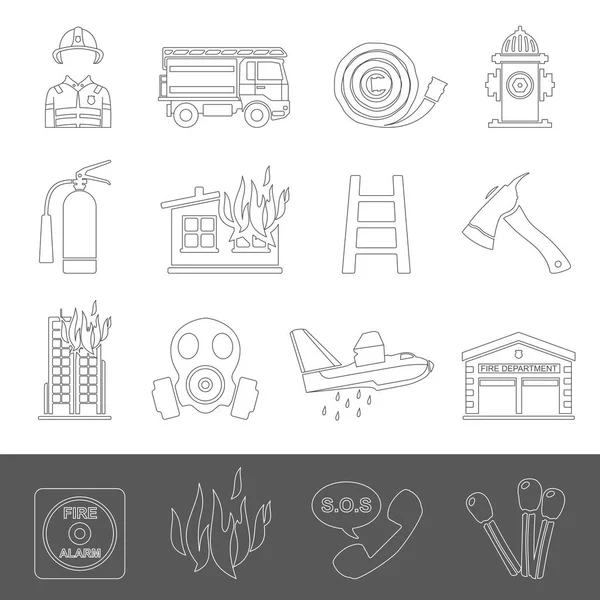Line Icons Feuerwehrausrüstung — Stockvektor