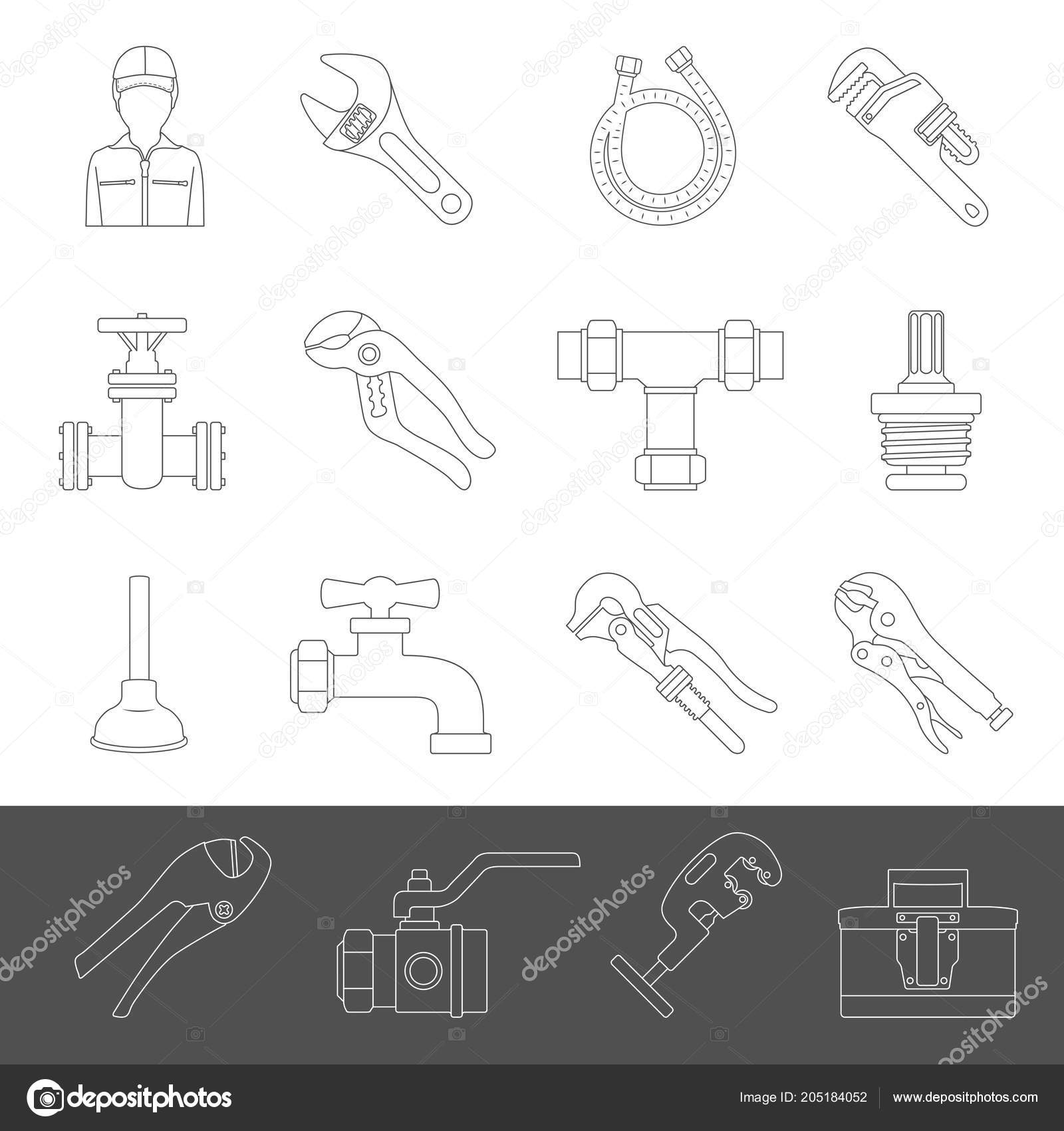 Line Icons Plumbing Tools Equipment Vector Image By C Zzelimir Vector Stock 205184052