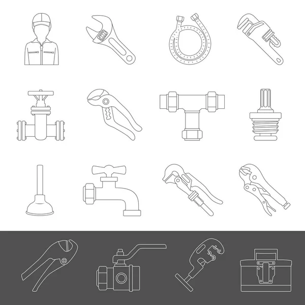 Line Icons Plumbing Tools Equipment — Stock Vector