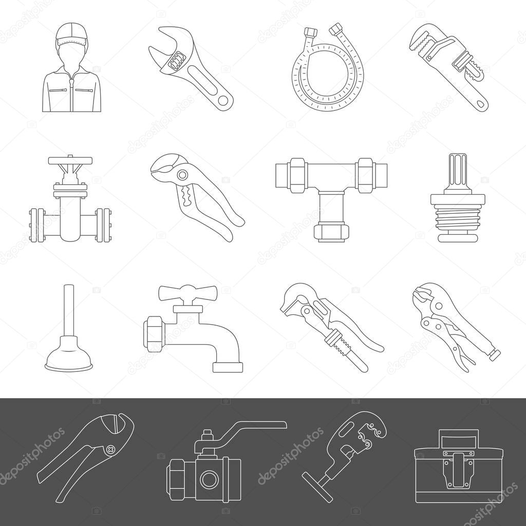 Line Icons - Plumbing Tools and Equipment