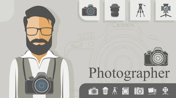 Fotograaf Met Bijbehorende Pictogrammen — Stockvector