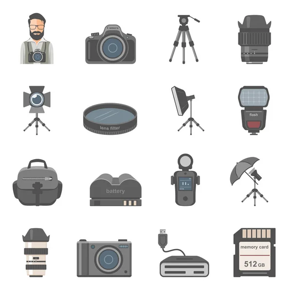 Photography Equipment Icon Set — Stock Vector