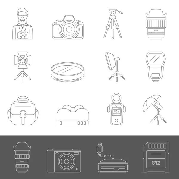 Lijn Icons Fotografie Apparatuur — Stockvector