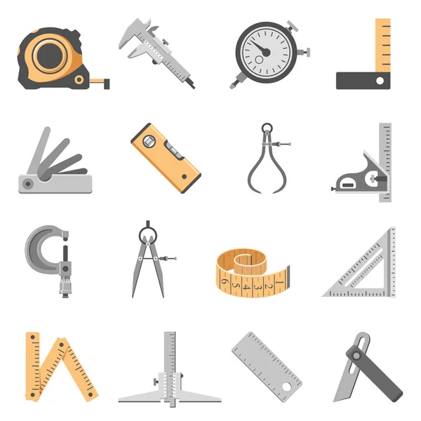 Set Van Zestien Meten Tools Pictogrammen — Stockvector