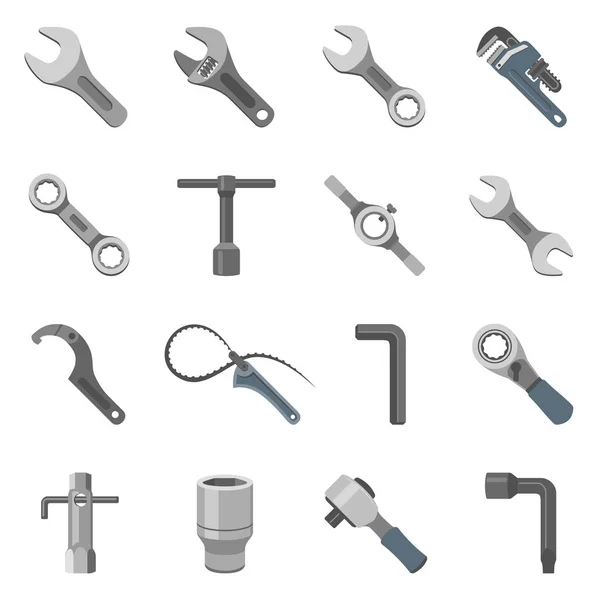 Sixteen Different Types Wrenches — Stock Vector