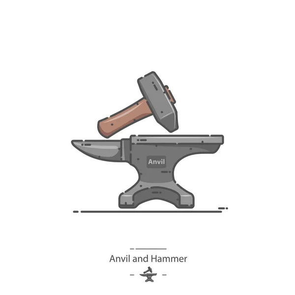 Amboss Und Hammer Linienfarbsymbol — Stockvektor