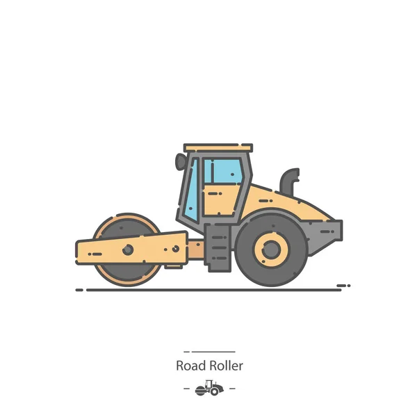 Road Roller Цвет Линии Значок — стоковый вектор