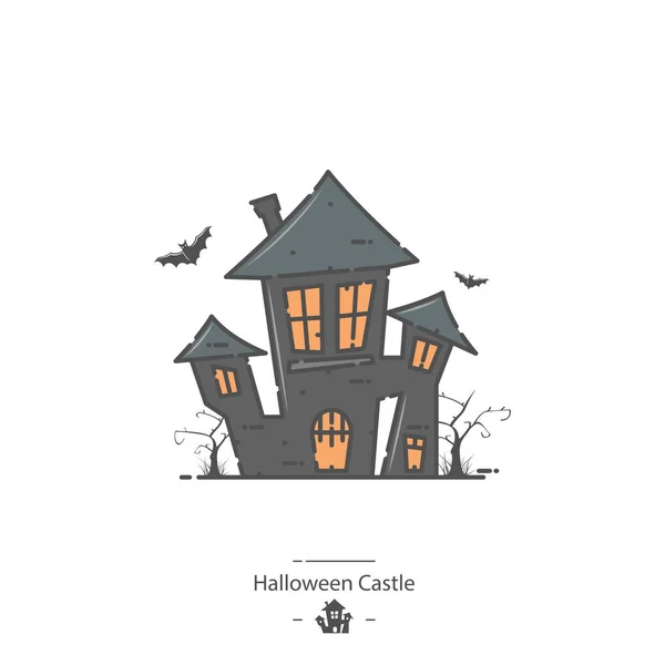 Château Halloween Icône Couleur Ligne — Image vectorielle