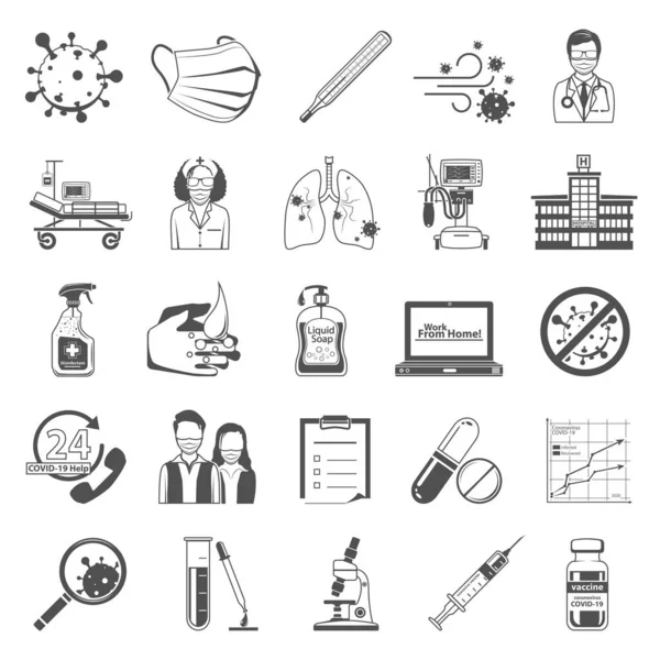 Conjunto Ícones Negros Coronavirus Covid Gráficos De Vetores