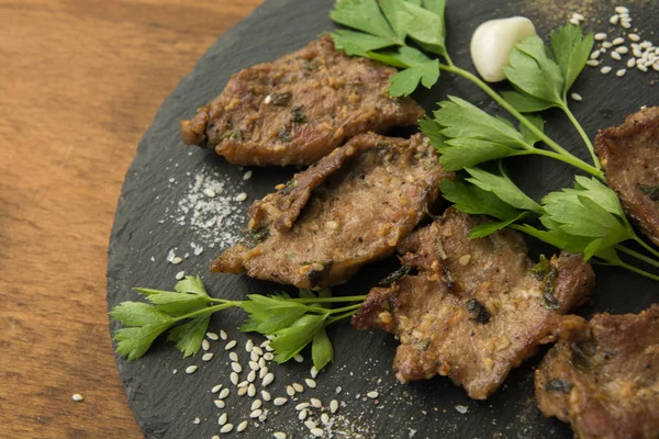 Kore Izgara et, bulgogi, barbekü et dilimleri closeup