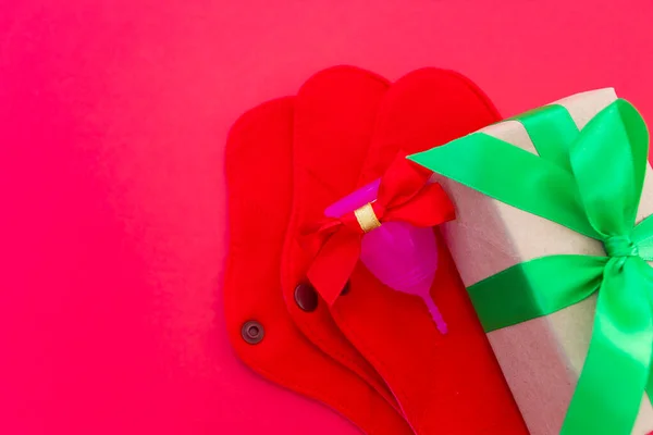 Menstruációs Csésze Újrahasznosítható Menstruációs Párna Mint Egy Ajándék Évre Karácsony — Stock Fotó