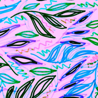 Parlak botanik baskısı. Siyah Çağdaş Sıçrama. Azure Cool Graffiti. Yaprak dokusu. Renkli Fantezi Duvar Kağıdı. Suluboya Çizimi. Mavi Soyut Kanva.