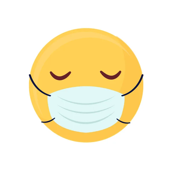 Ícone Emoji triste vestindo máscara médica. Sorriso com máscara ilustração — Vetor de Stock