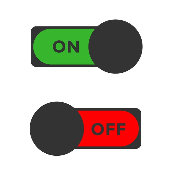 文字を使用したオン オフ切り替えスイッチボタン現代のデバイスユーザーインターフェイスモックアップまたはテンプレート 白の背景に緑と赤 ベクトルグラデーショングラフィックデザイン — ストックベクタ