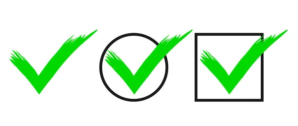 Icono Marca Verificación Verde Forma Cuadrada Círculo Vector Ilustración — Vector de stock
