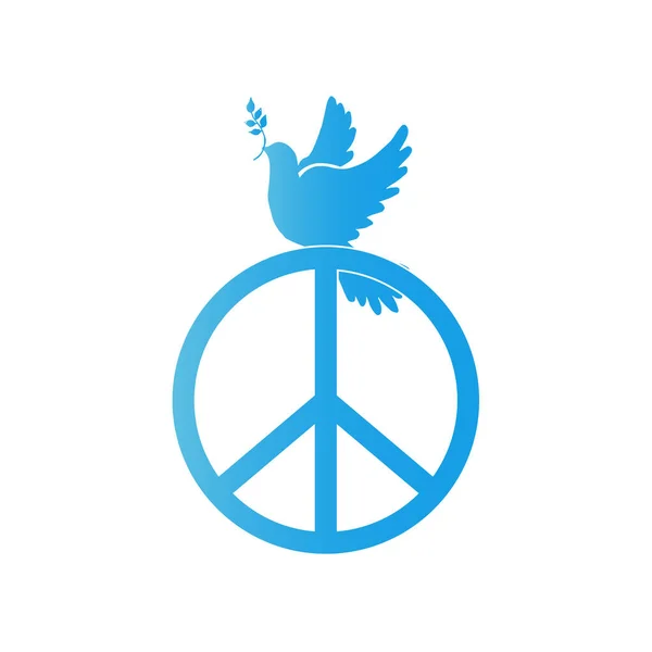 上に鳩と平和署名 白い背景に青のシンボル 絶縁図 — ストック写真