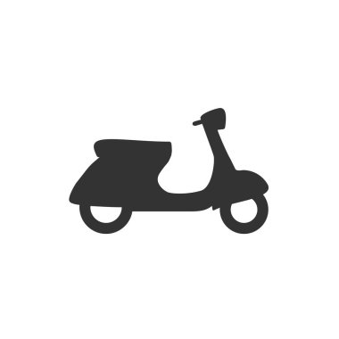 Scooter ikon vektörü, düz tabela, beyaz üzerine izole edilmiş katı resim. Teslimat sembolü, logo illüstrasyonu. Piksel mükemmel grafikler