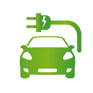 İnce çizgi şeklinde vektör araba simgesi. Melez Araçlar logosu. Yeşil logoti. Beyaz arka planda çevre dostu otomobil veya elektrikli araç kavramı.