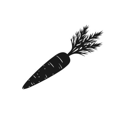 Siyah siluet vektör simgesinde Havuç Sebzesi çizgi filmi