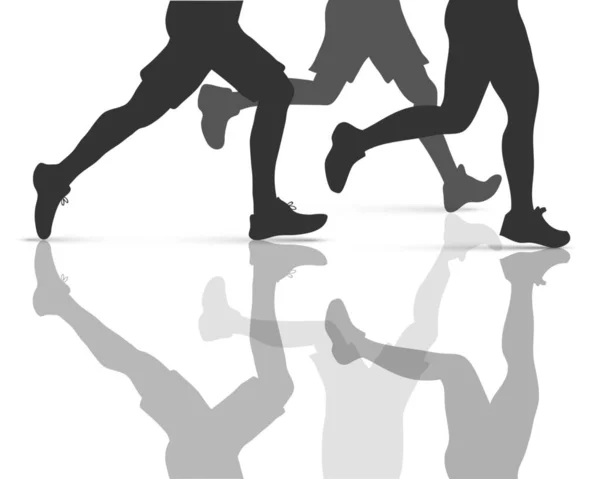 快跑跑步的男人和女人的腿 一组孤立的轮廓的矢量 — 图库矢量图片