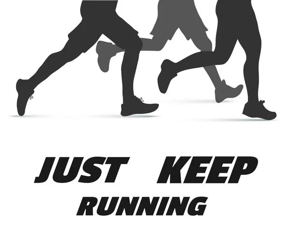 Correr Personas Conjunto Siluetas Con Signo Solo Seguir Corriendo Deporte — Vector de stock