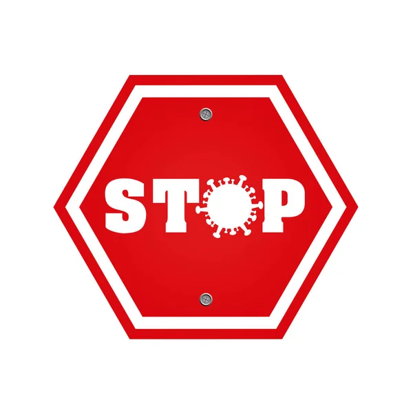 赤いストップウイルス標識アイコンベクトルイラスト コロナウイルスを止めろ — ストックベクタ
