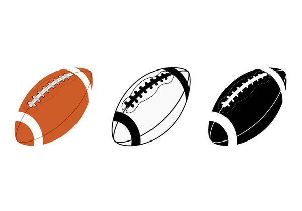 橄榄球的图标 行和字形版本 轮廓和填充向量符号 美国足球是线性的 标识插图 不同风格的图标设置 — 图库矢量图片