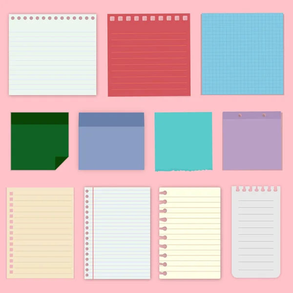 Conjunto Hojas Papel Para Notas Color Trozos Coloridos Trozos Papel — Vector de stock