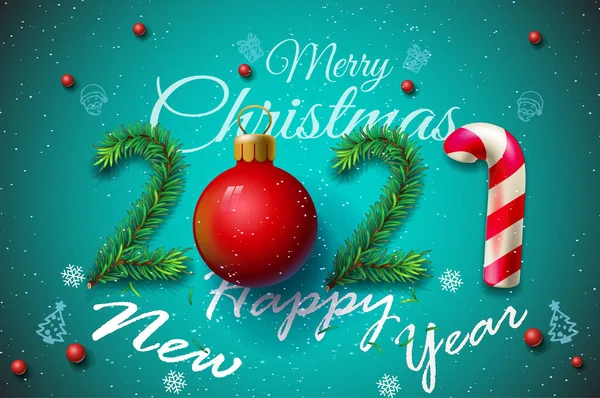 Mutlu Noeller ve Mutlu yıllar 2021 tebrik kartı, vektör illüstrasyonu - Yeni Yıl 2021 - Yeni Yıl 2021 ve Mutlu Noeller tebrik kartı çizimi - Mutlu Noeller 2021 Vektör illemesi