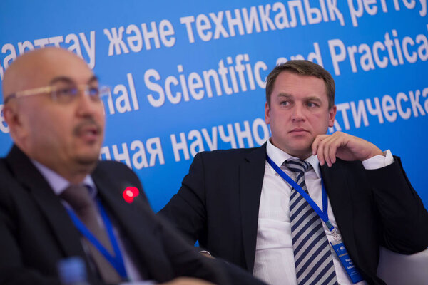 ALMATY, KAZAKHSTAN - OCTOBER 29,2014: International Scientific and Practical Conference "Standardization and Technical Regulations in the New Environment" on October 29, 2014 in Almaty, Kazakhstan. 