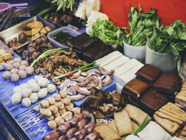 Sokak gıda balık Tofu et sebze Tayvanlı gıda pazarında top 