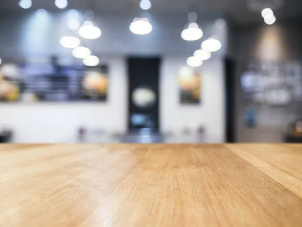 Table Top Wooden Counter Blur Lighting Interior Background Restaurant Cafe — Stock Photo, Image