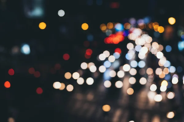 Streszczenie Światła Bokeh Kolorowe Samochody Ulicy Nocy Rozmycie Tła — Zdjęcie stockowe