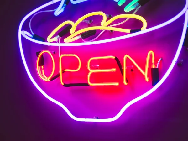 Segno Aperto Colorato Neon Luce Ristorante Bar Signage Decorazione — Foto Stock