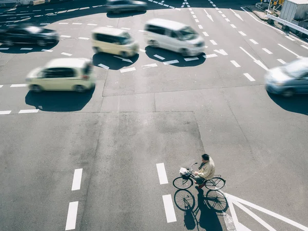 Stadt Straße Autos Transport Mit Menschen Fahrrad Urbanen Lebensstil — Stockfoto