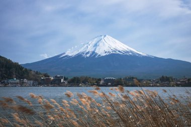 Kawaguchi Gölü Panorama Japonya dönüm noktasından Dağ Fuji Görünümü