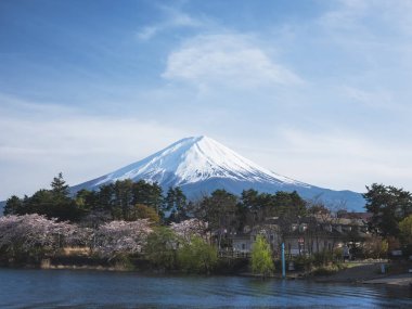 Kawaguchi Gölü Panorama Japonya dönüm noktasından Dağ Fuji Görünümü