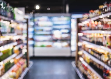 Süpermarket koridor bulanıklık arka plan Ürün raf İç 